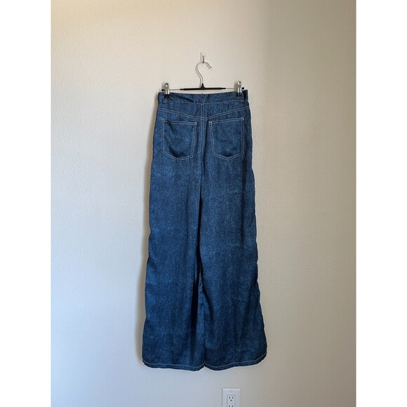 Urban Outfitters Lisa Satin Contrast-Stitch Wide Leg Pant in Blue Size US 0 - Picture 3 of 7